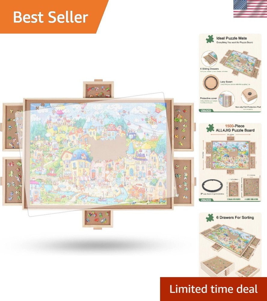 1500 Pieces Rotating Puzzle Board with 6 Drawers and Cover,26