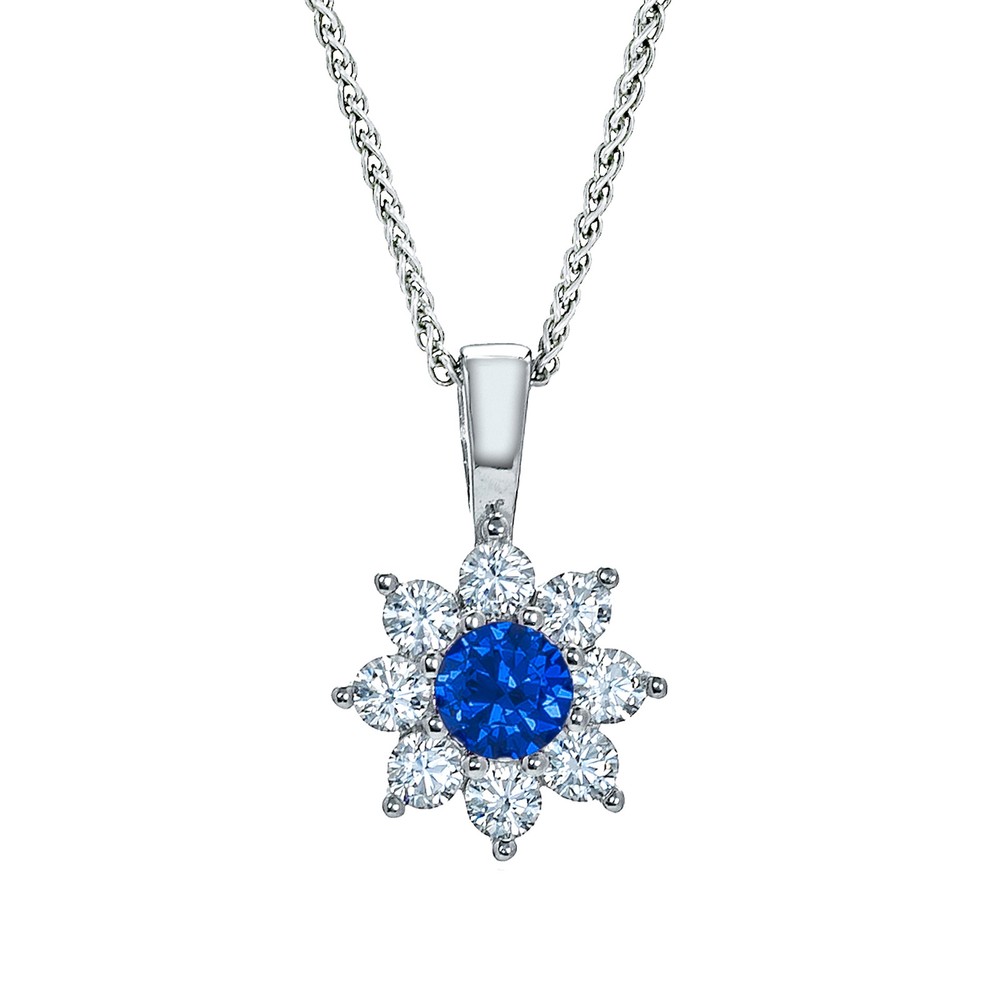 Sterling Silver Jewelco London Blue CZ Classic Royal Cluster Necklace 16 18 inch