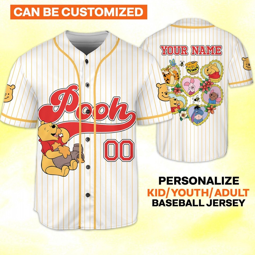 Custom Disney Winnie The Pooh Baseball Jersey for Kids Adults Gift