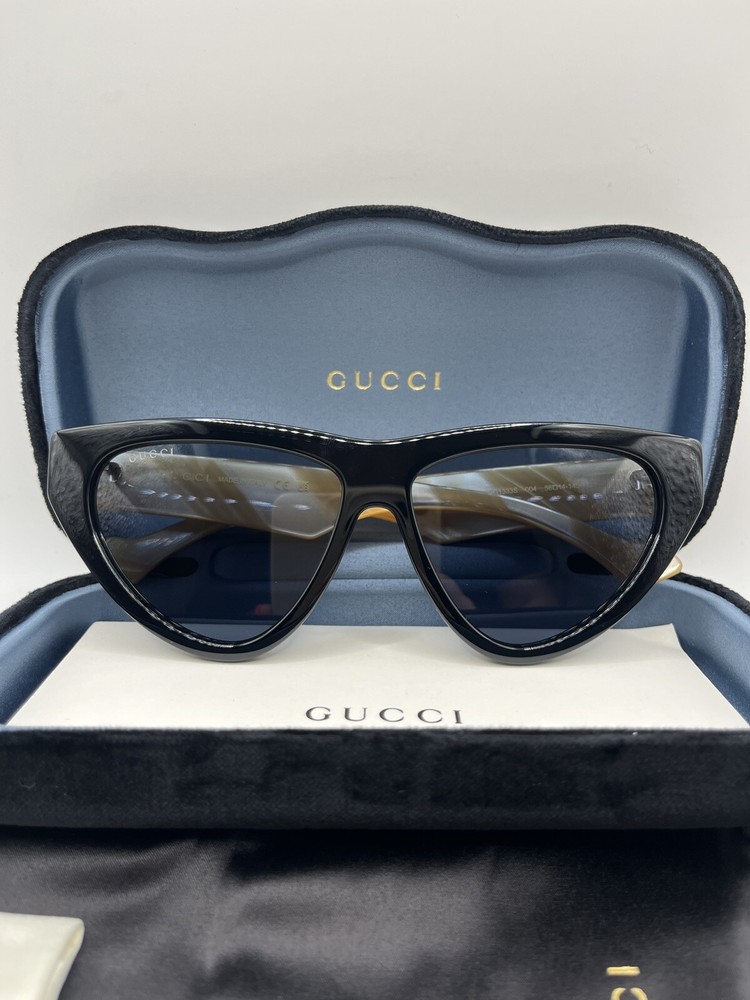 Gucci GG1333S Women's Black Ivory Sunglasses with Blue Lenses Full Set