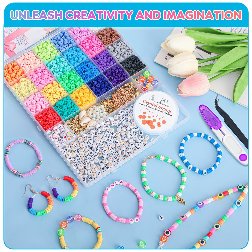 DIY Clay Bead Bracelet Kit – 5800 Pieces in 24 Colors