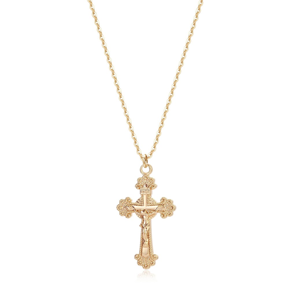 Fettero Vintage 14K Gold Plated Crucifix Necklace Faith Cross Pendant