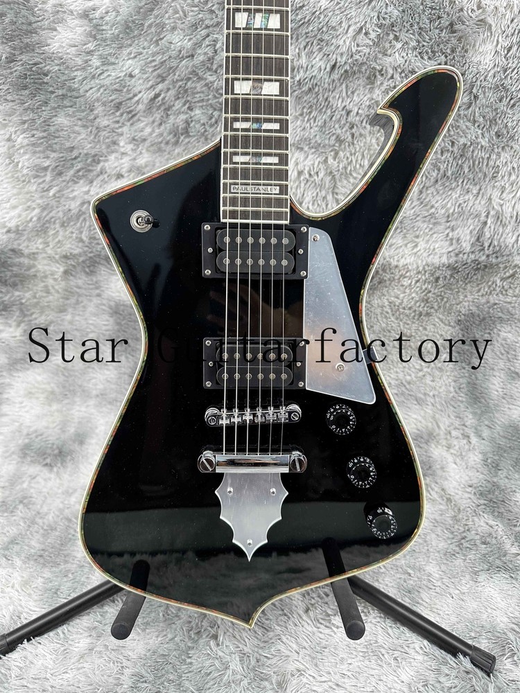 Iceman Black Electric Guitar Chrome Part Fixed Bridge Black Fretboard Solid Body