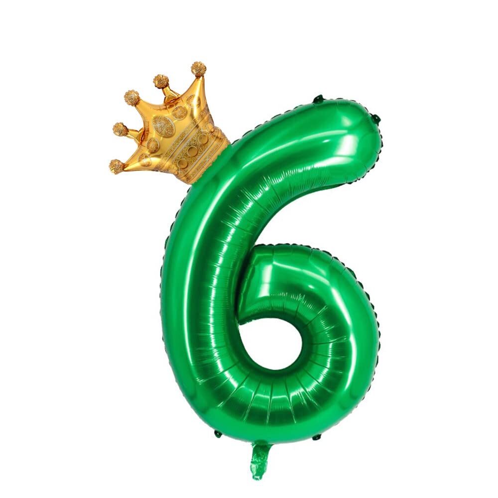 40 inch Dark Green Crown Number 6 Balloon Giant Large Aluminum Film Number Ba...