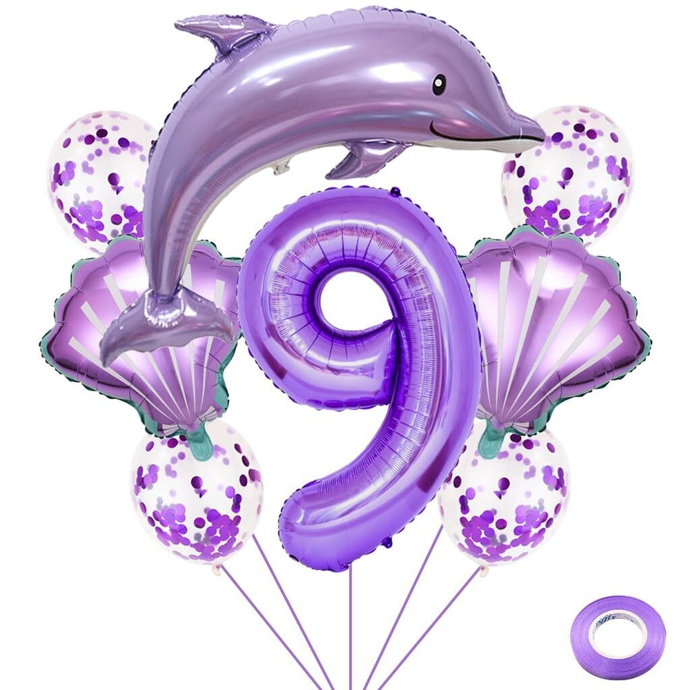 Weenkeey 9th Dolphin Birthday Balloons Giant Dolphin Aluminum Foil Balloon Nu...