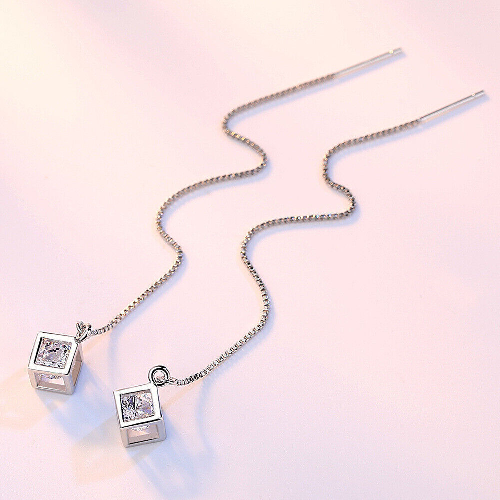 S925 Sterling Silver Dangle Drop Earrings with 2CT D VVS1 Moissanite