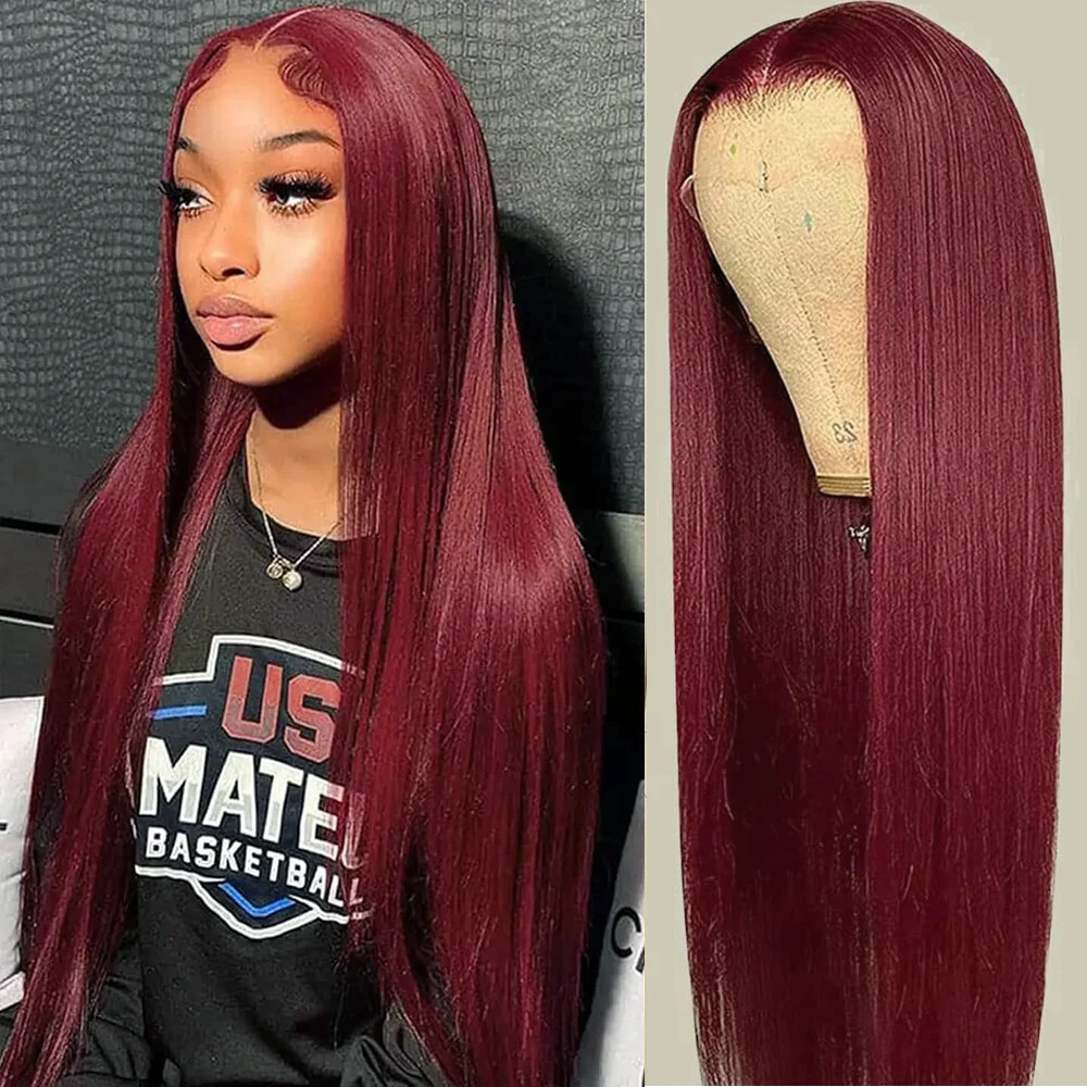 99J Burgundy Straight HD Lace Front Wig Remy Human Hair Glueless