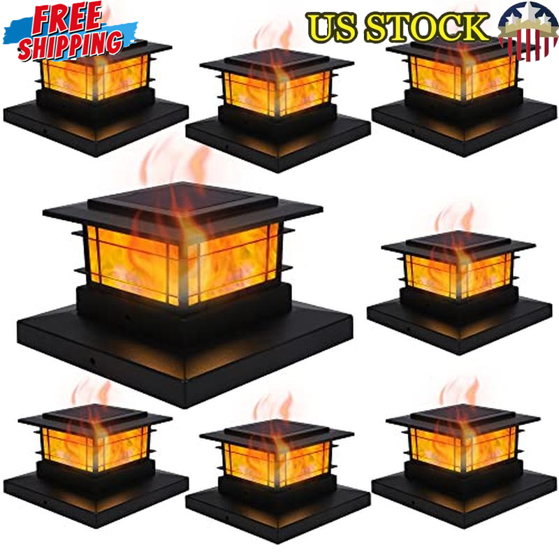 8 Pack Solar Flickering Flame Post Lights Waterproof Outdoor Garden Decor  