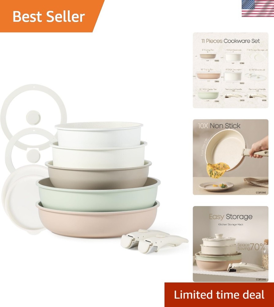 11pcs Pots and Pans Set, Nonstick Kitchen Cookware Sets with Detachable Handl...