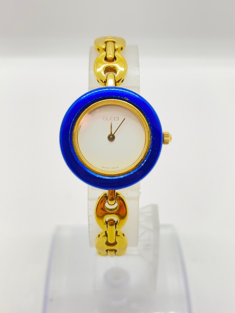 [Exc+5] Gucci 11/12.2 change bezel White Gold Vintage Watch Blue Used Working