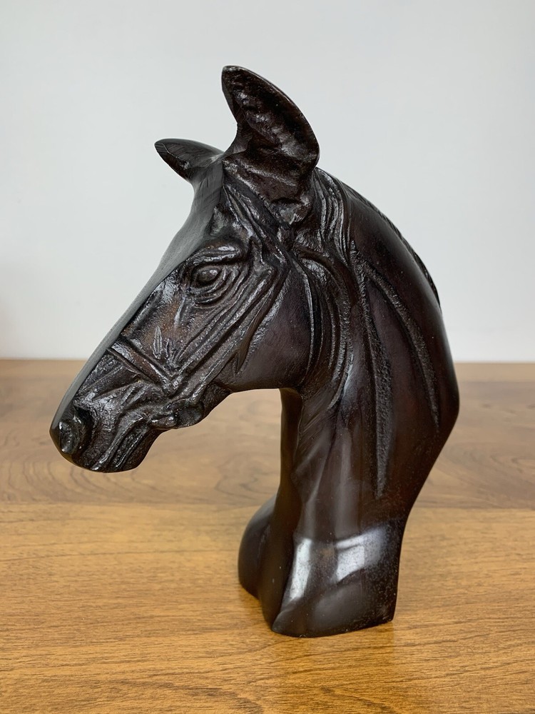 Horse Head Sculpture Dark Brown Vtg Detailed Hollow Equestrian Elegant Classic