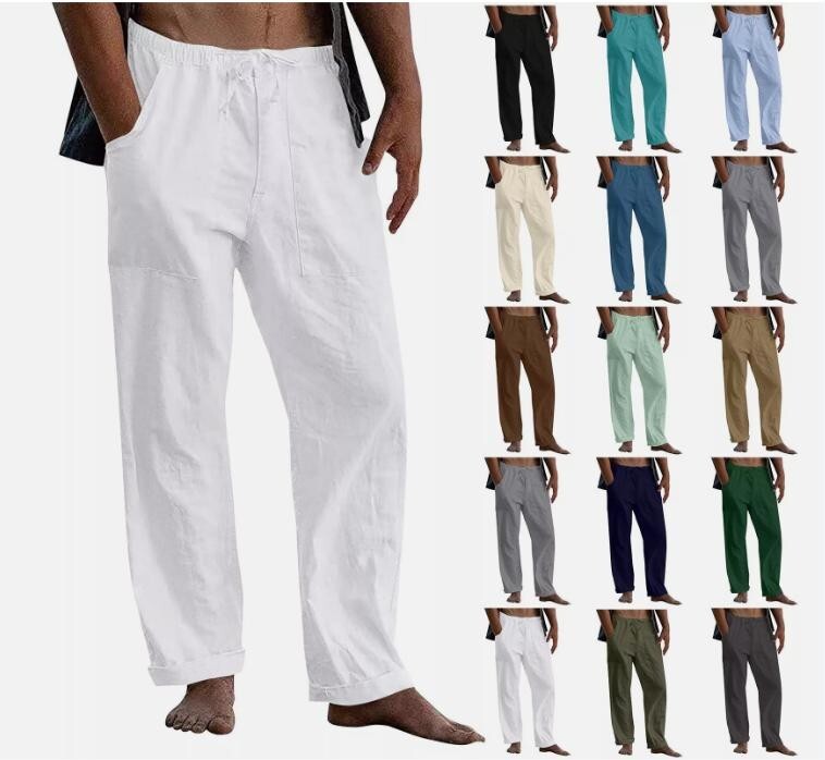 Men's Cotton Linen Loose Casual Drawstring Beach Yoga Baggy Pants