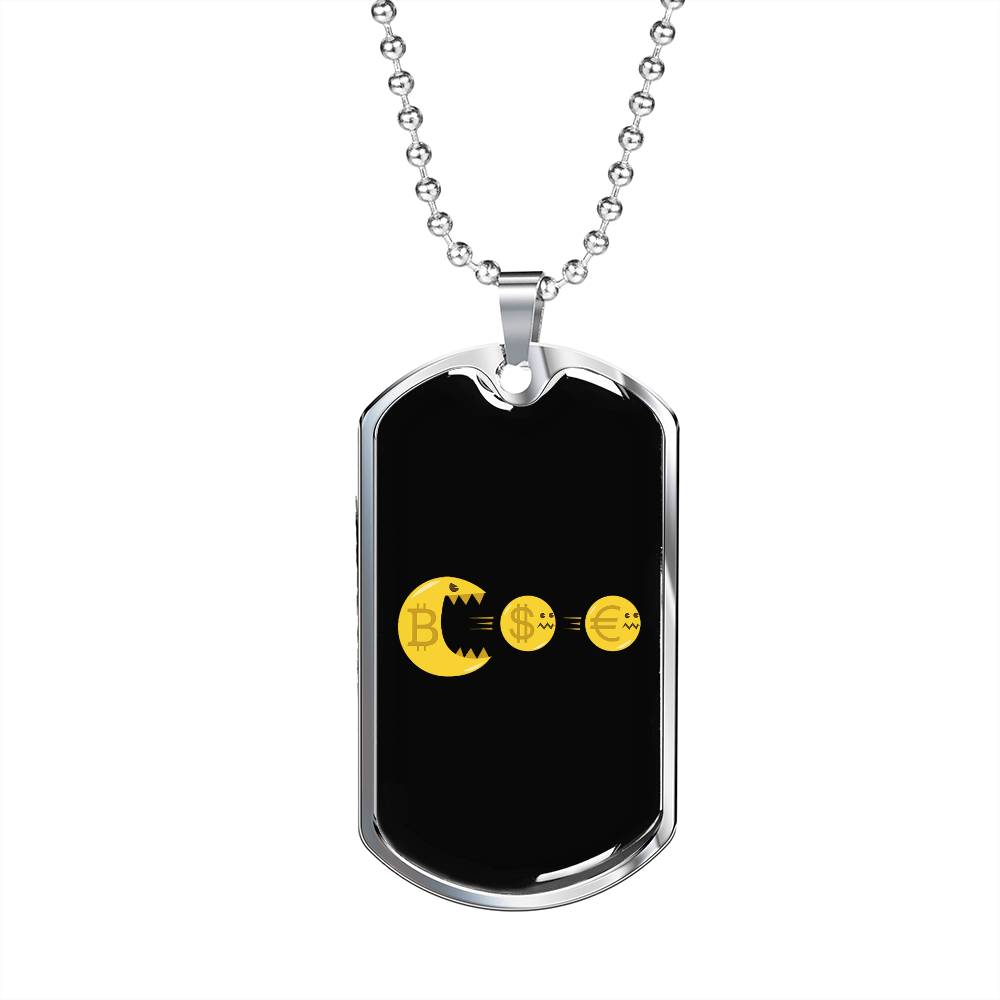 PacMan  Dollar Euro   Necklace Stainless Steel or 18k Gold Dog Tag