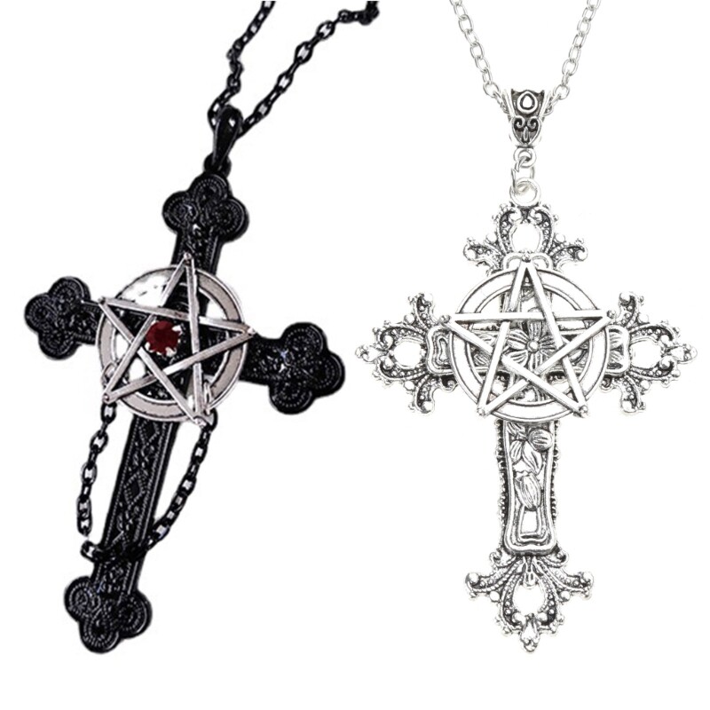 Alloy Pentacle Cross Pendant Necklace for Women
