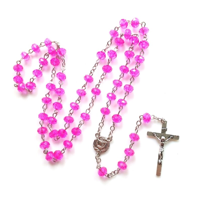 Imitation Crystal Beads Rosary Necklace for Women Jewelry Jesus Cross Pendant