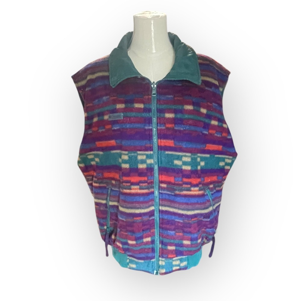 90s Columbia Reversible Aztec Fleece Vest in Multicolor - Size Large