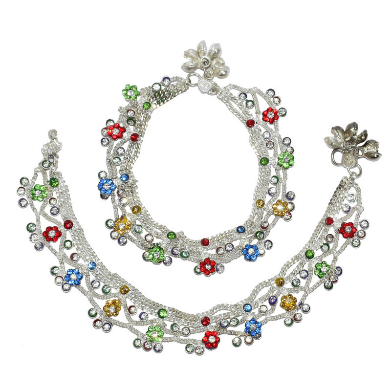 Fashion Ankle Bracelet Women Payal Multicolor Crystal Foot Chain Bridal Jewelry