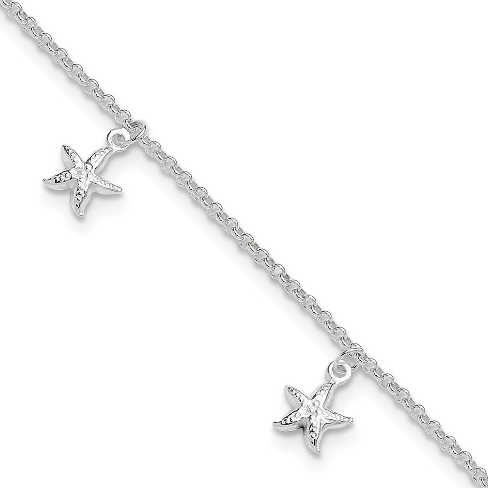 Sterling Silver Starfish Anklet with 1-Inch Extension 10 Inch 3.42g