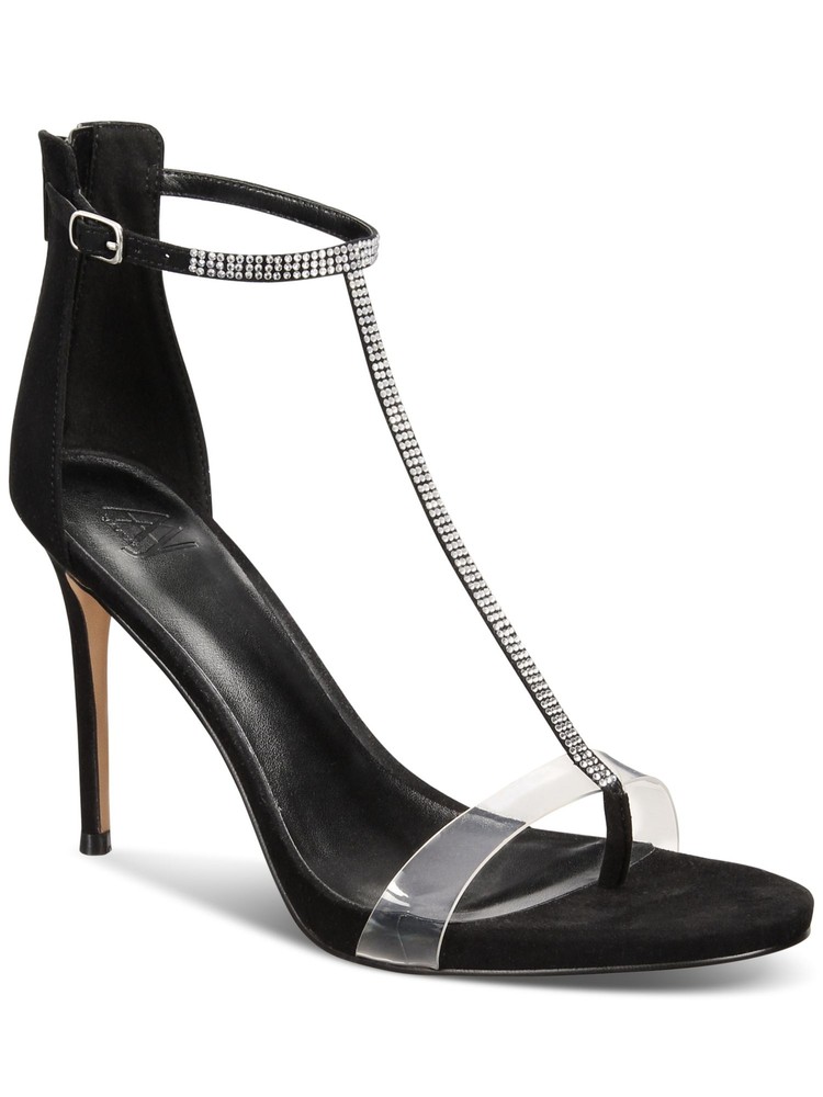 AAJ BY AMINAH Womens Black Ankle Aniya Open Toe Stiletto Heeled Sandal 7 M