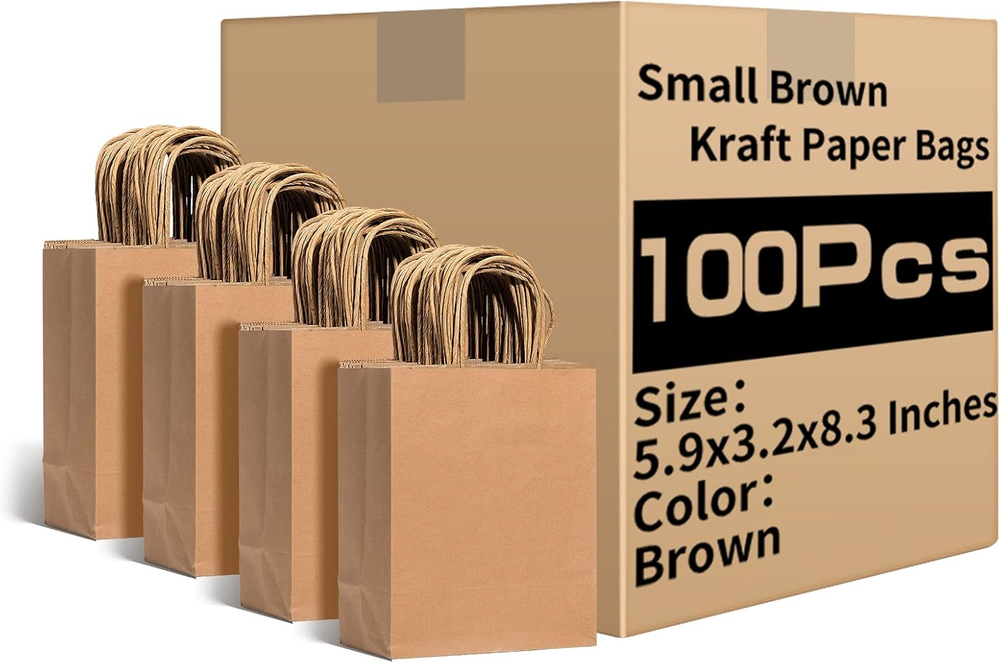 RACETOP Small Brown Kraft Paper Bags with Handles Bulk, 5.9