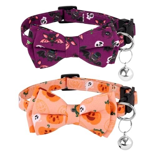 2pcs Halloween Cat Collar with Bell, Kitten Collar Adjustable Cat Collar with
