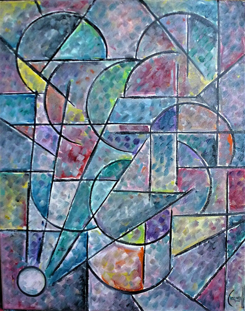 JUST ONE WORD cubism abstract new original 16x20 canvas painting signed Crowell
