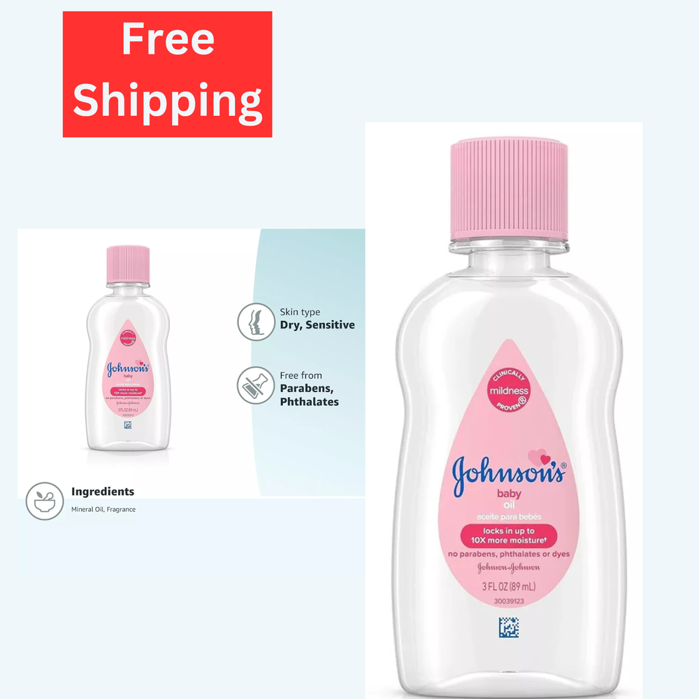 Johnson's Baby Oil Pure Mineral Oil to Prevent Moisture Loss, Original 3 fl.oz