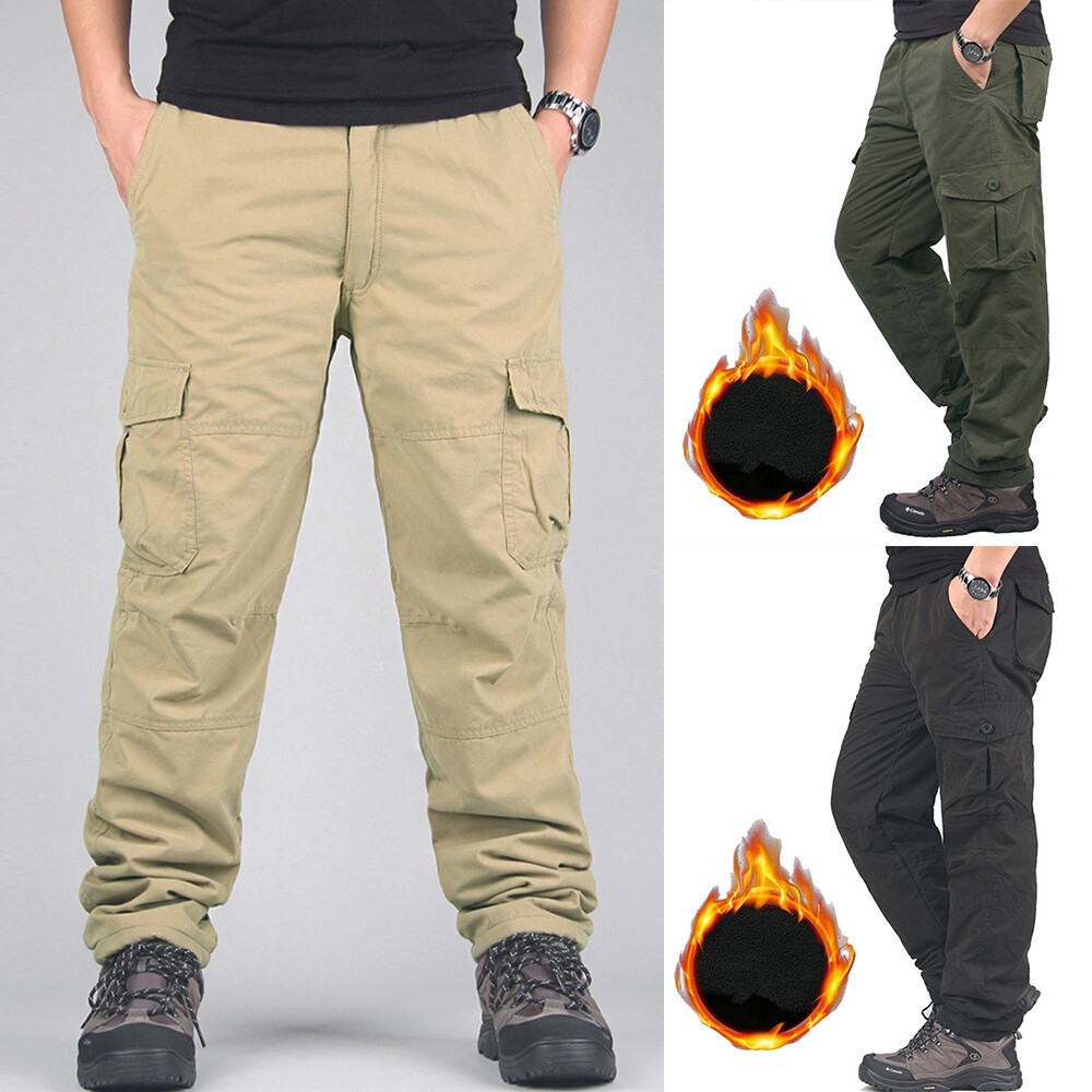 Winter Mens Work Trousers Warm Thermal Fleece Lined Tactical  Combat Pants