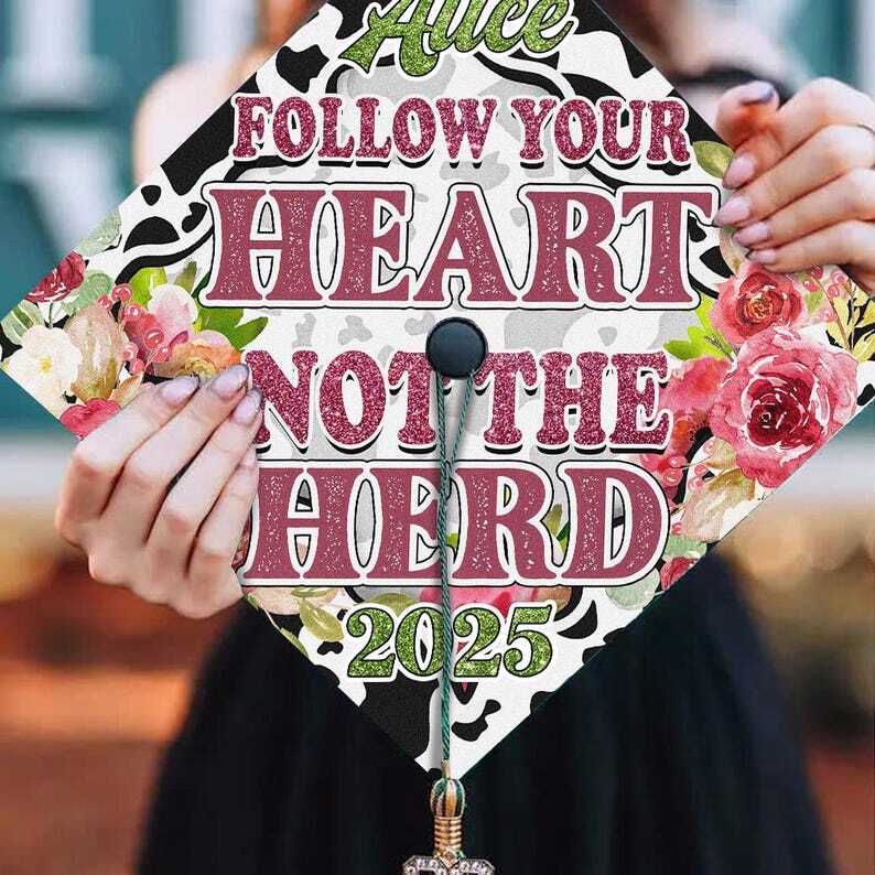 Cow Lover Graduation Cap Topper - Follow Your Heart Not The Herd - Personalized Design-image