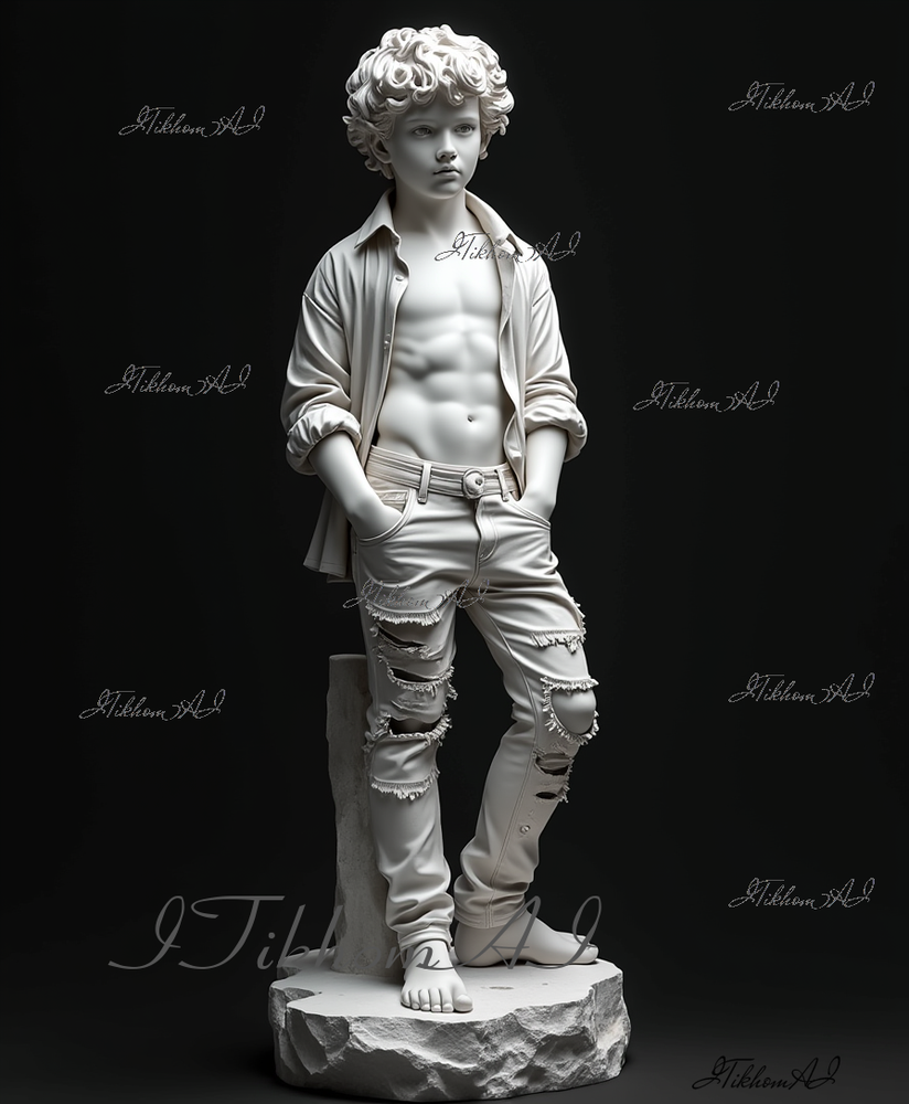 Digital Art Marble Statue Portrait Boy Wallpaper Desktop Decor-image