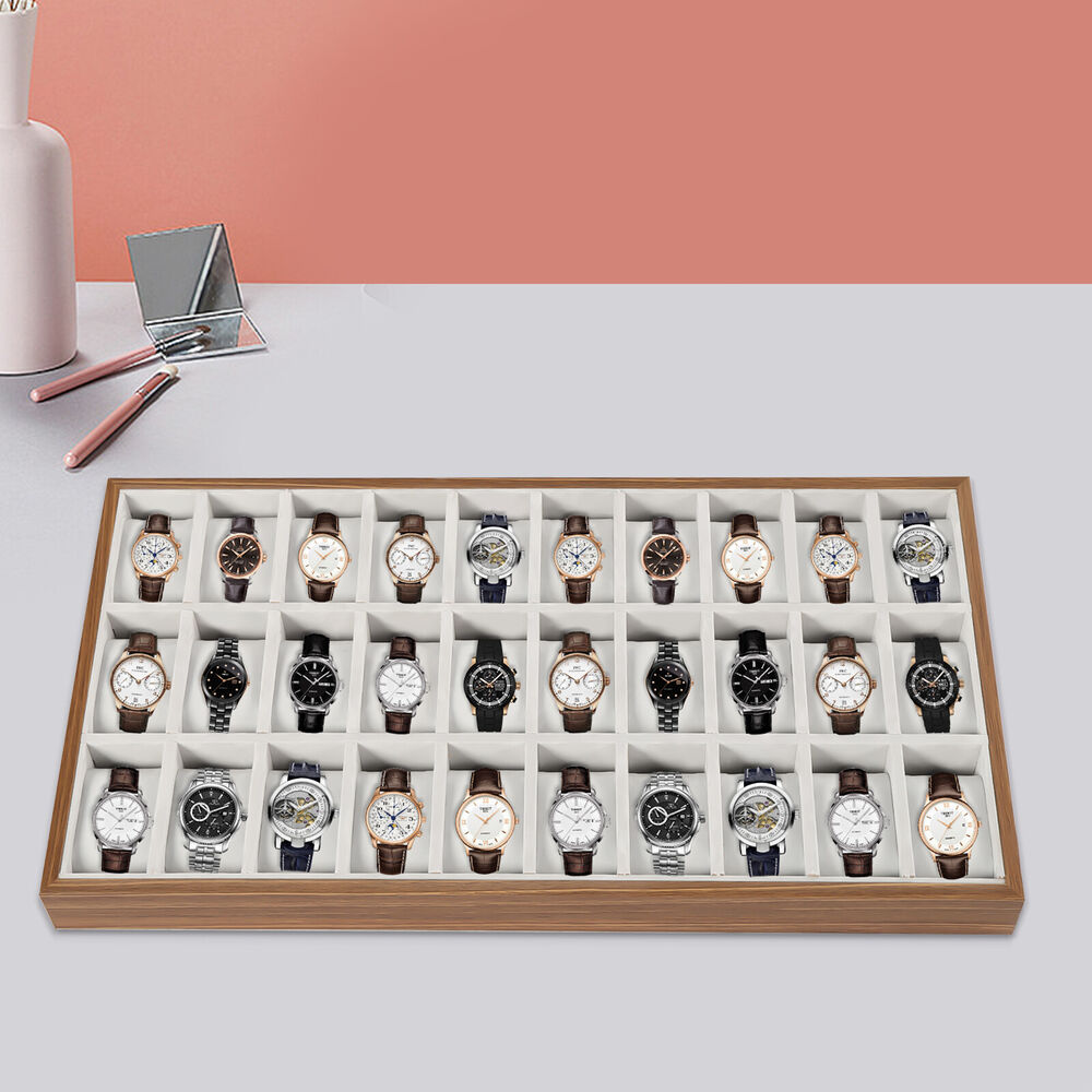 30-Slot Watch Display Case with Jewelry Tray & Pillow Storage Organizer  