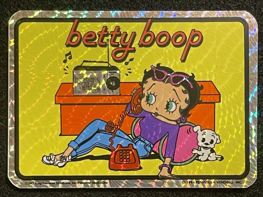 Vtg 1994 Betty Boop Vending Machine Sticker Betty on Phone Listening To Radio