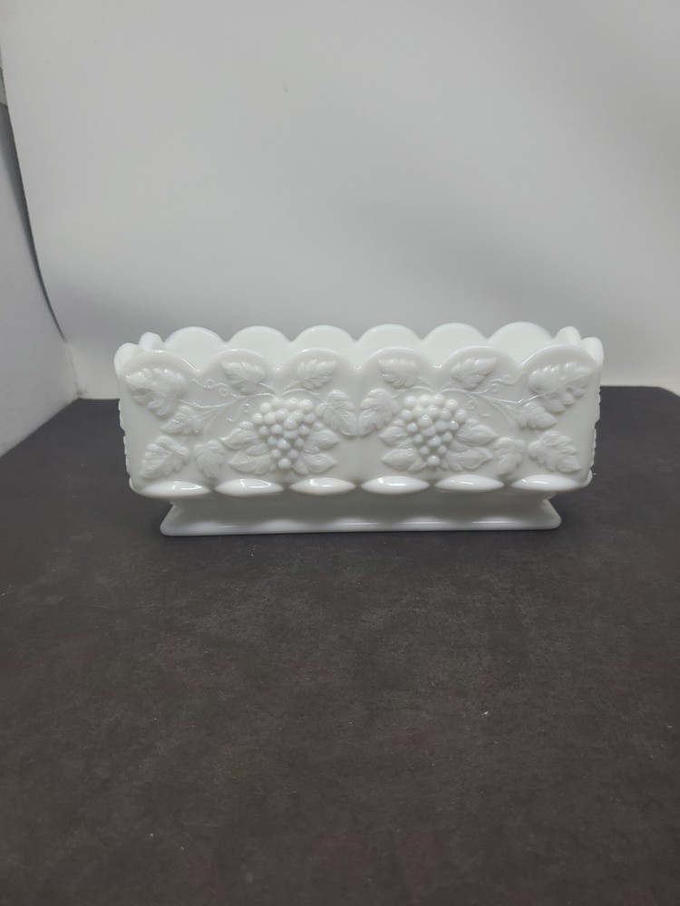 Vintage Westmoreland Grape Milk Glass 9x3.5 Inch Paneled Window Planter