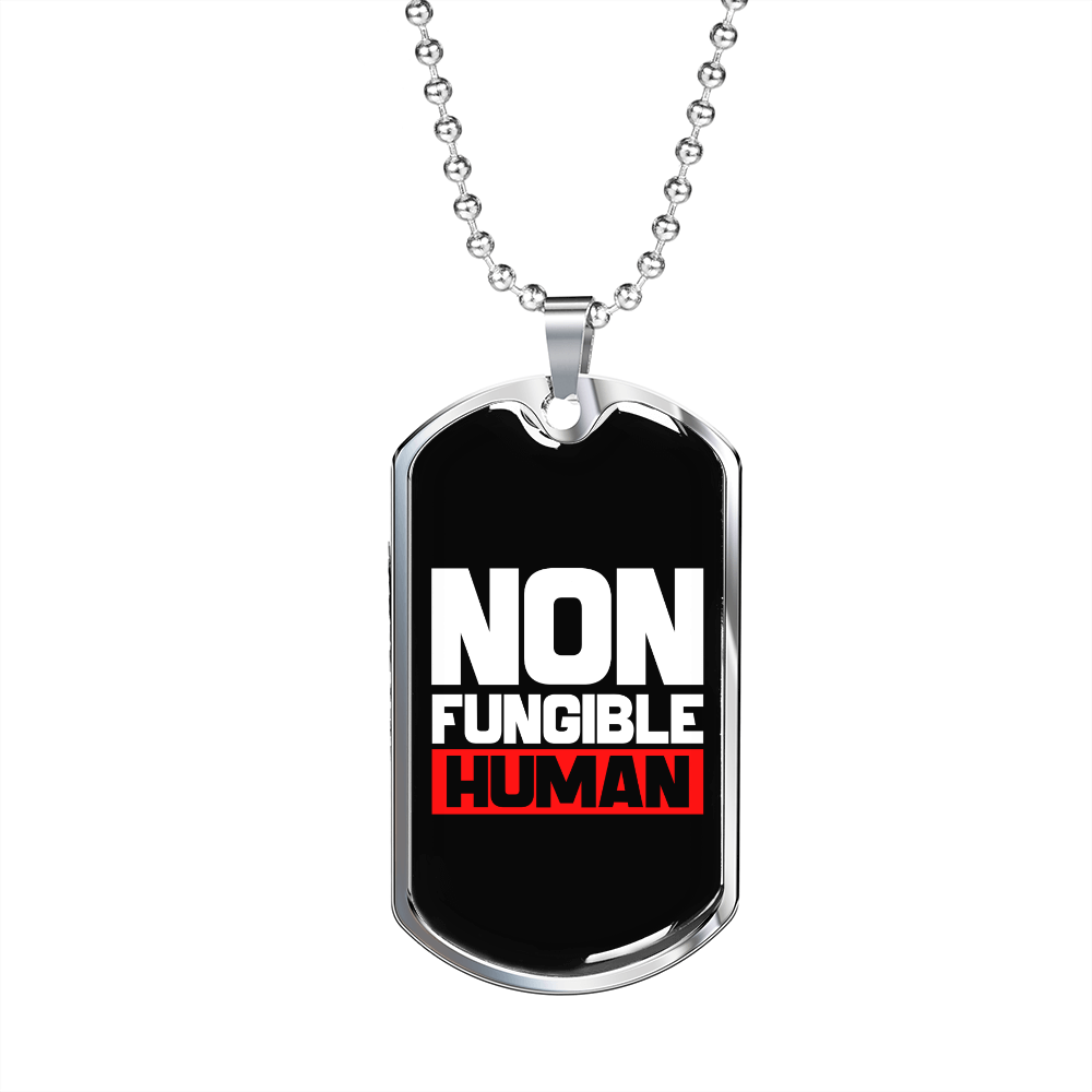 Non Fungible Human  Crypto Necklace Stainless Steel or 18k Gold Dog Tag 24