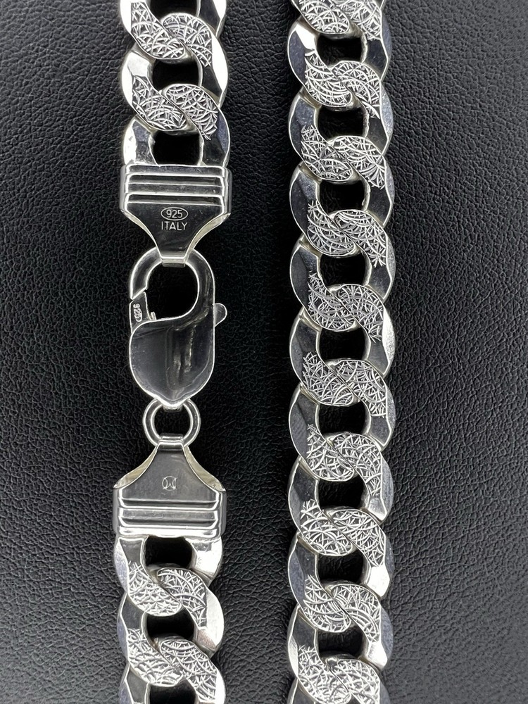 Silver Cuban Link Chain Diamond Cut for Men