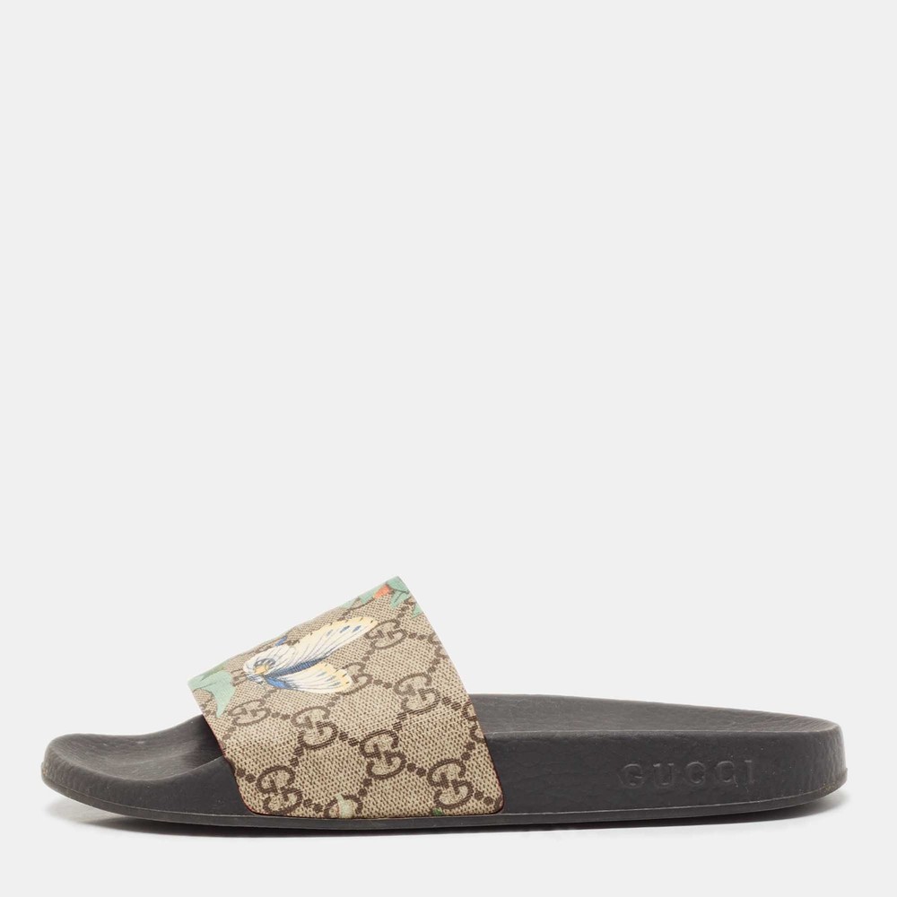 Gucci Multicolor GG Bloom Supreme Canvas Slide Flats Size 37