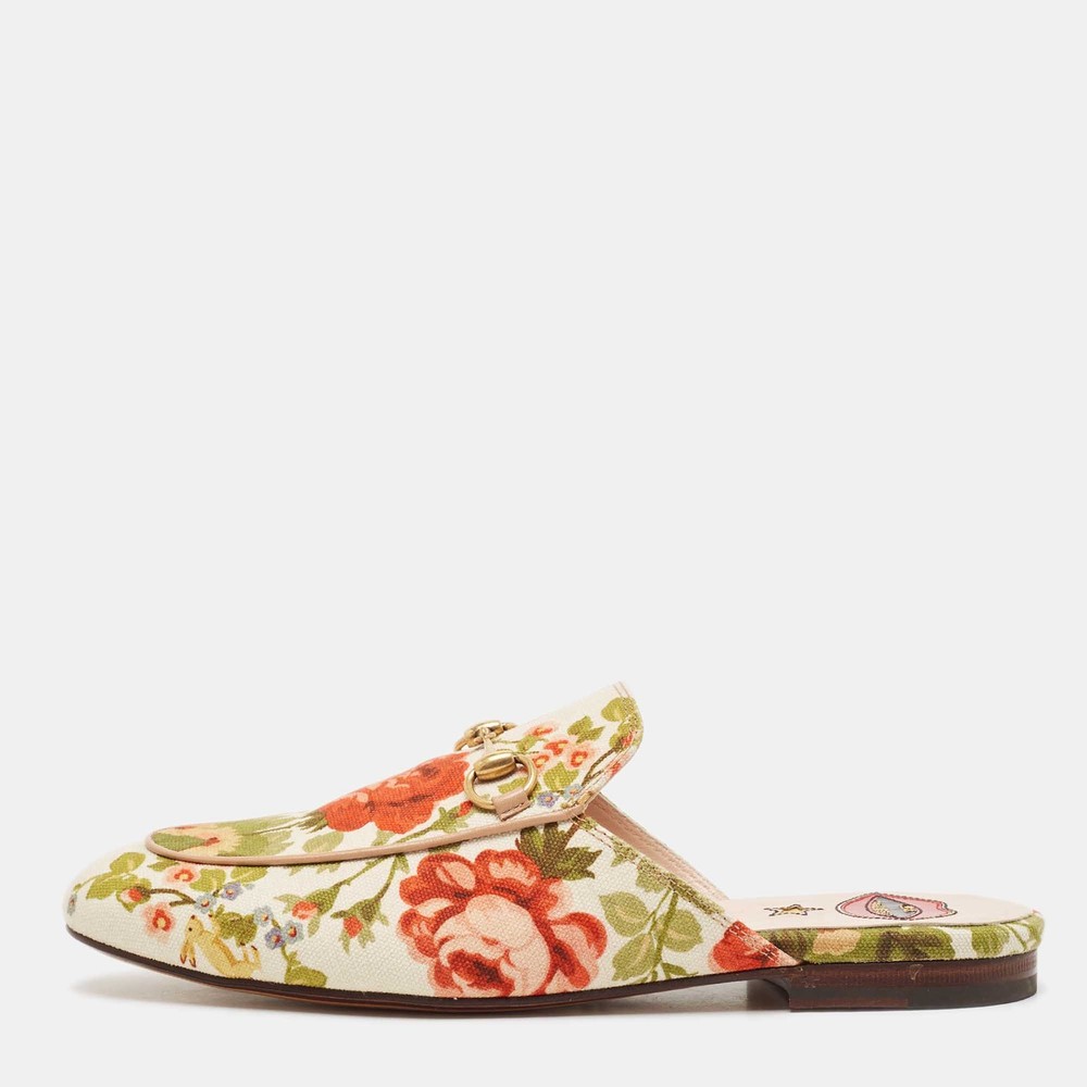 Gucci Multicolor Floral Canvas Princetown Horsebit Flat Mules Size 38