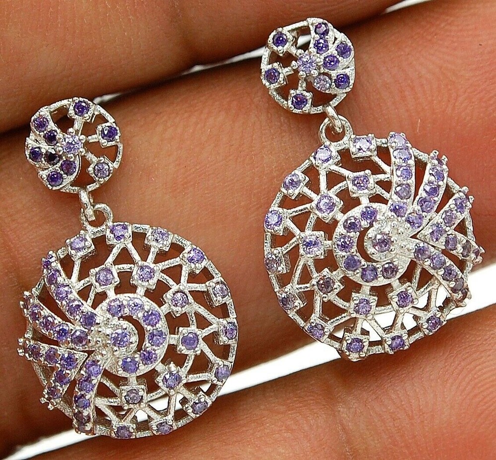 2CT Amethyst 925 Solid Genuine Sterling Silver Earrings YB3-2