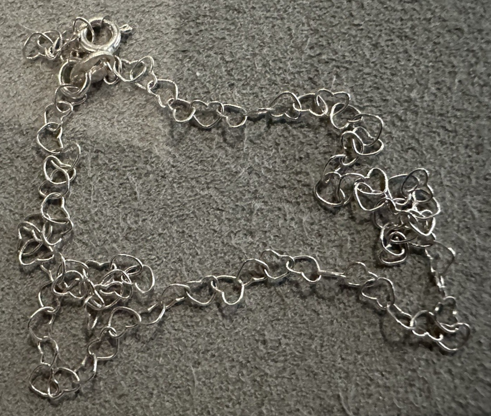 Sterling silver heart link anklet chain 10 inch JCM