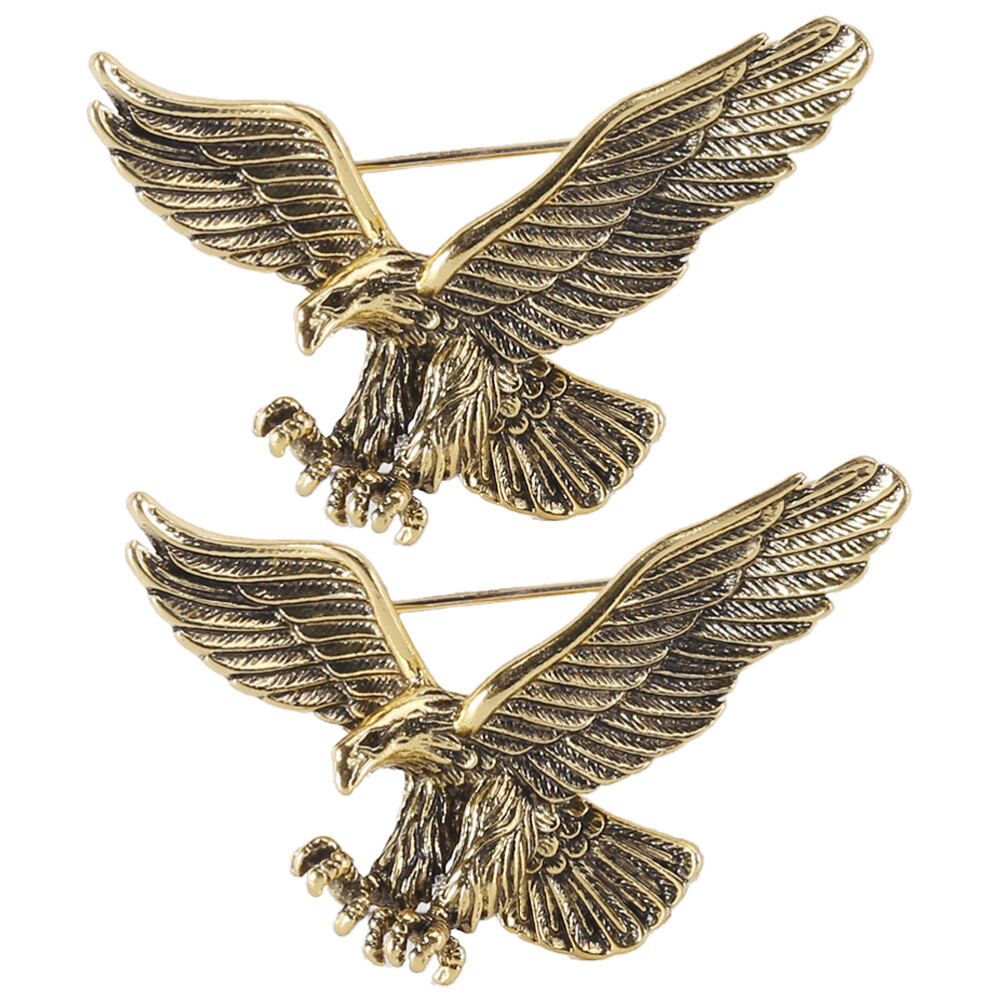 2PCS Eagle Brooch Vintage Alloy Lapel Pin Clothes Accessories for Men Women