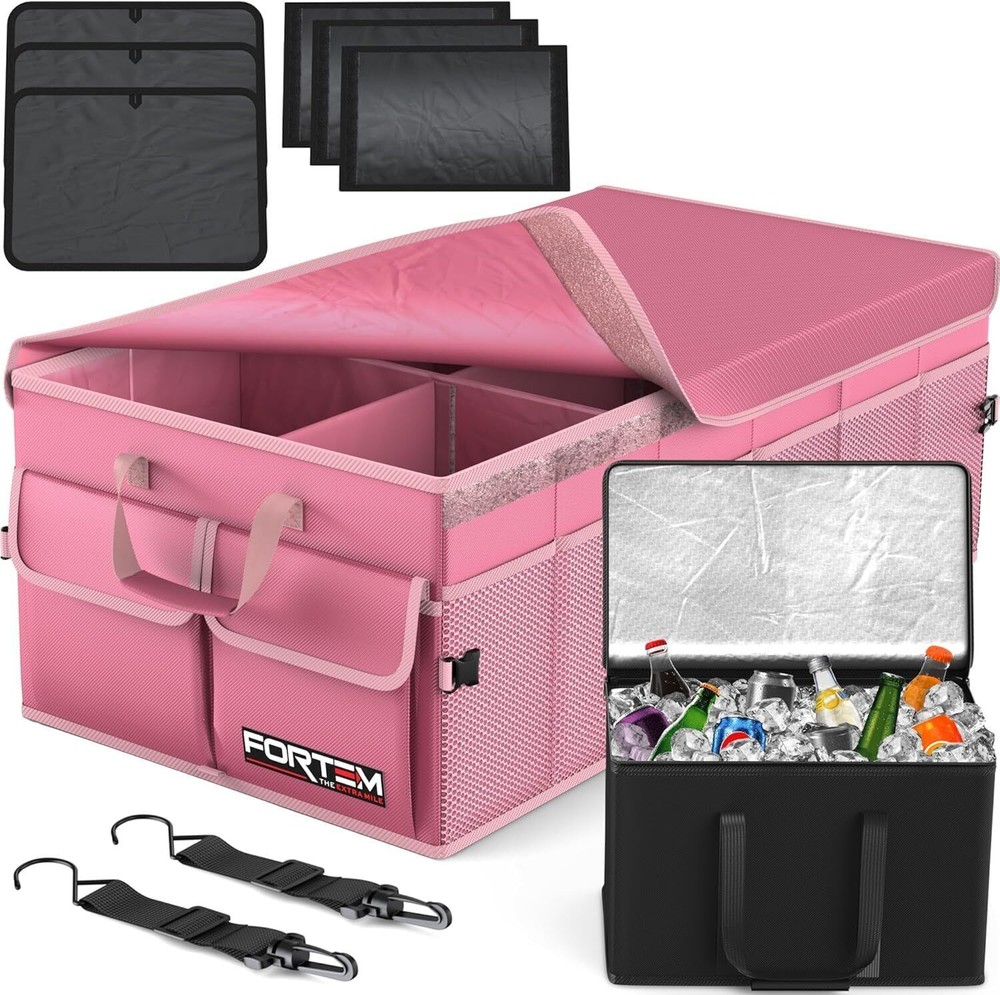 Car Trunk Organizer ,Adjustable Straps Soft Cover 105L (Pink, XX-Large)