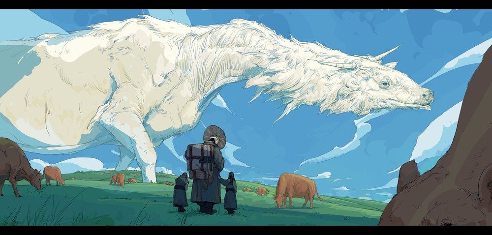 Playmat Desk Mat Anime art nature animals landscape giant sky field Play