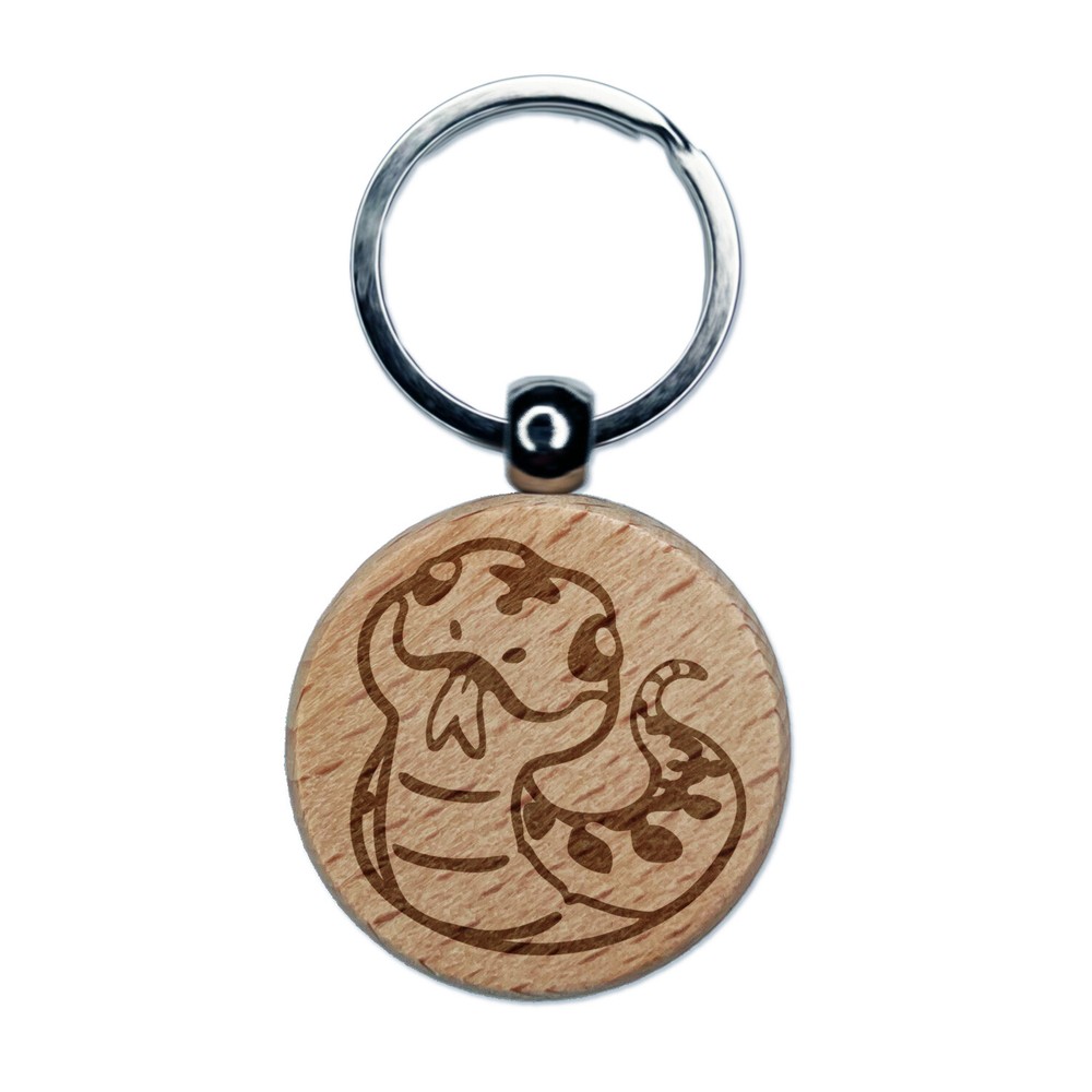 Sassy Snake with Tongue Sticking Out Engraved Wood Round Keychain Tag Charm