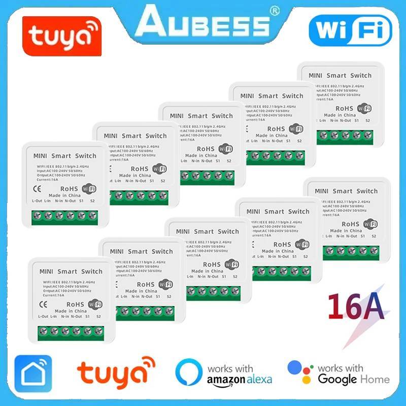AUBESS Tuya Smart WiFi Switch With 16A 2-way Control Switch Mini Breaker Smart L