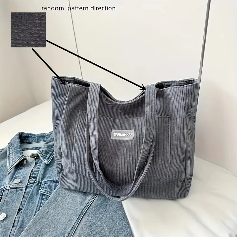 Large Capacity Shoulder Bag Trendy Corduroy Tote Bag Solid Color Ladies Handbag