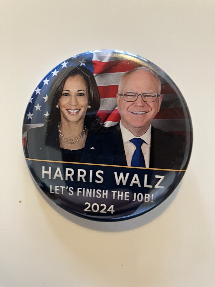 Official 2024 Kamala Harris & Tim Walz - Blue Campaign Pin Pinback Button Badge