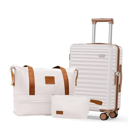 Lightweight Hardshell Carry On Luggage Set 20in Beige White DB TB