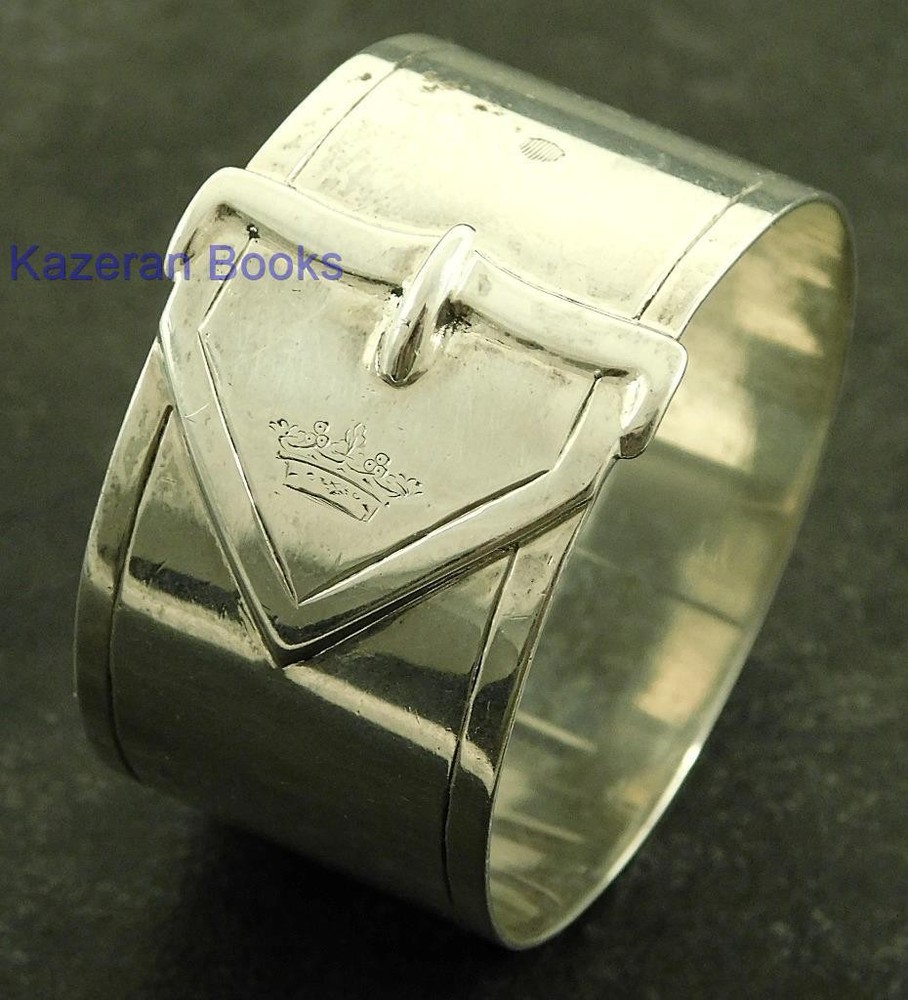 Antique Victorian Solid Silver Marquis Crown Belt Buckle Napkin Ring