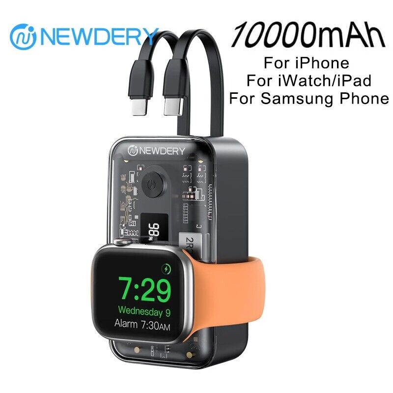 10000mAh Power Bank Built-in Cable for Apple Watch,iPhone,Galaxy Battery Pack