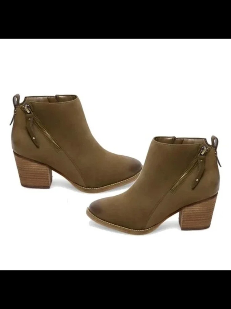 AQUA COLLEGE Womens Green Waterproof Back Pull Tab Nancy Leather Booties 8.5 M